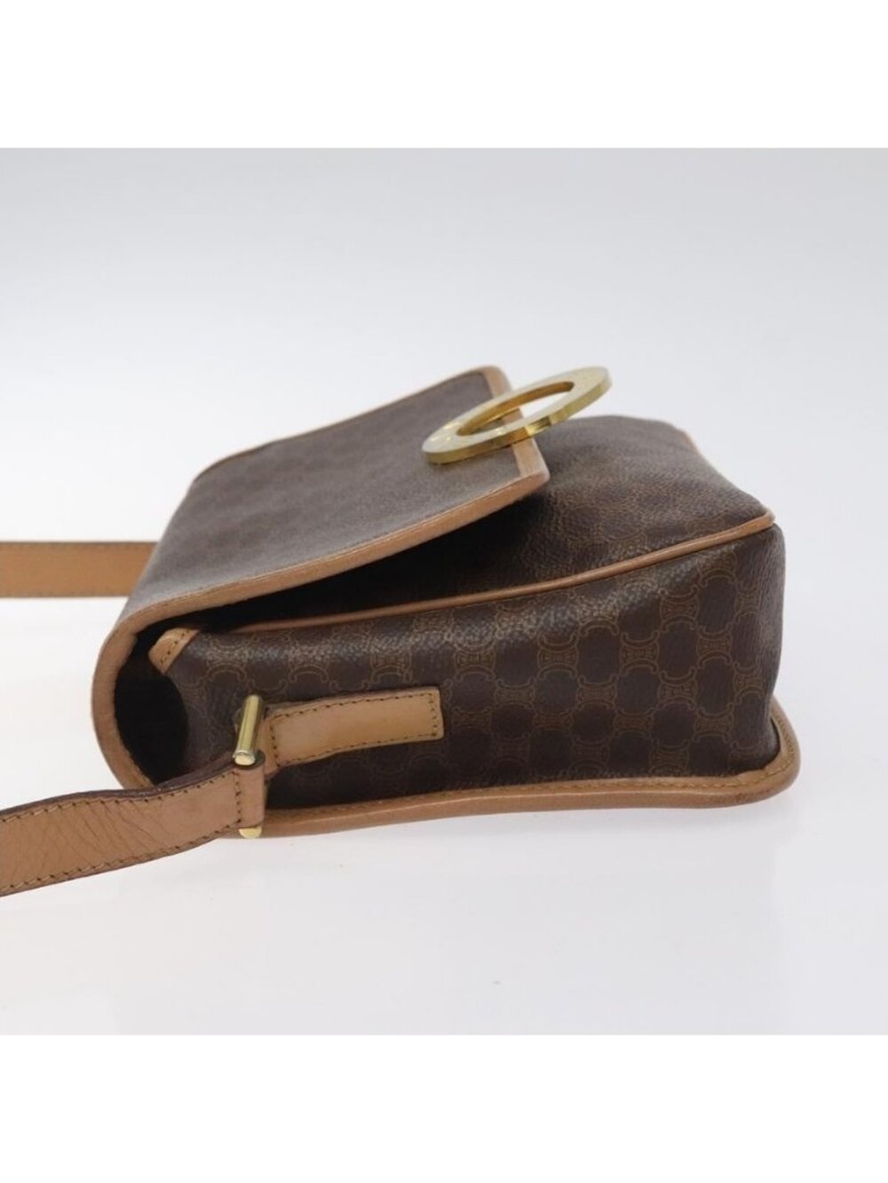 Authentic CELINE Macadam Canvas Shoulder Bag PVC Leather Brown Gold - Picture 11 of 16